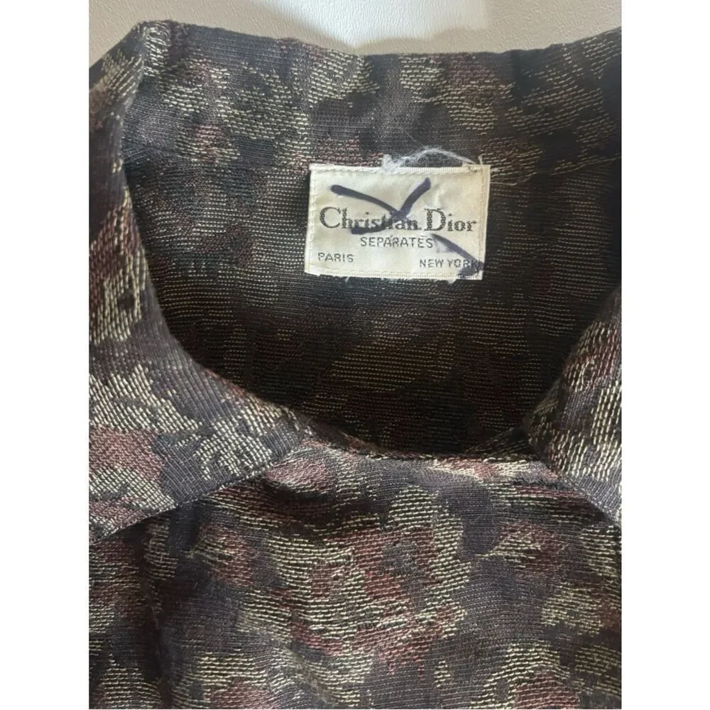Vintage 70’s Dior Oversized Floral Blazer in Jacquard Brown Size 10